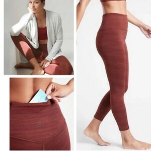 Athleta Leggings Women's Small Elation Textured 7/8 Tights Rust Orange Sporty